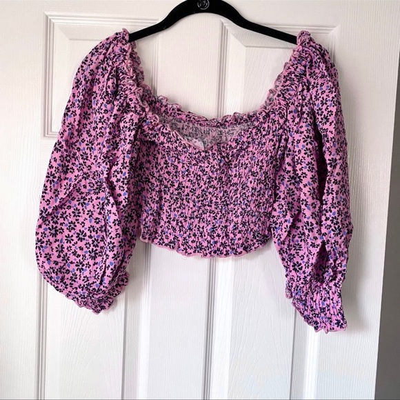 *final sale* Pink Floral Smocked Top With Bell Sleeves - Picture 2 of 4